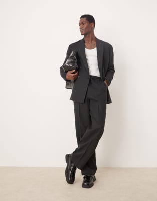 wide leg suit pants in black textured fabric