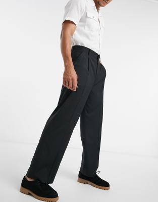 ASOS DESIGN wide leg tuxedo pants in black with side stripe