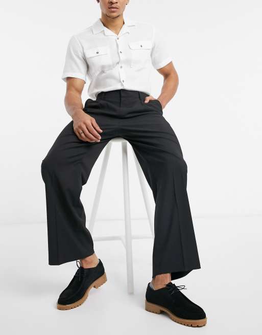 ASOS DESIGN tie belt wide leg pant culottes in black