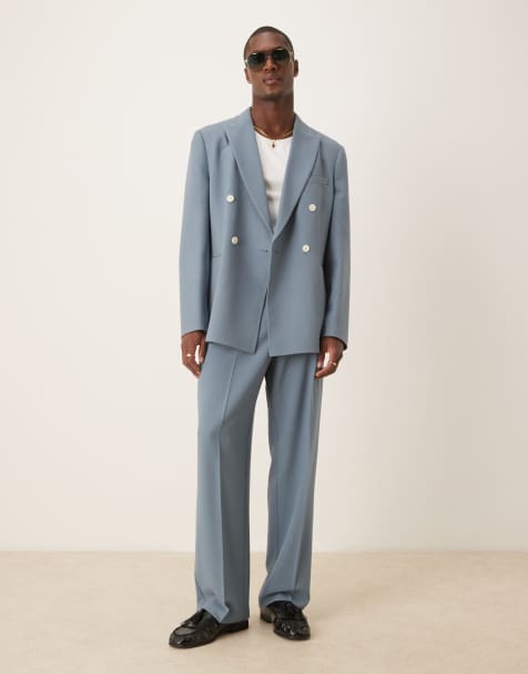 ASOS DESIGN wide leg suit pants in blue texture - view 1