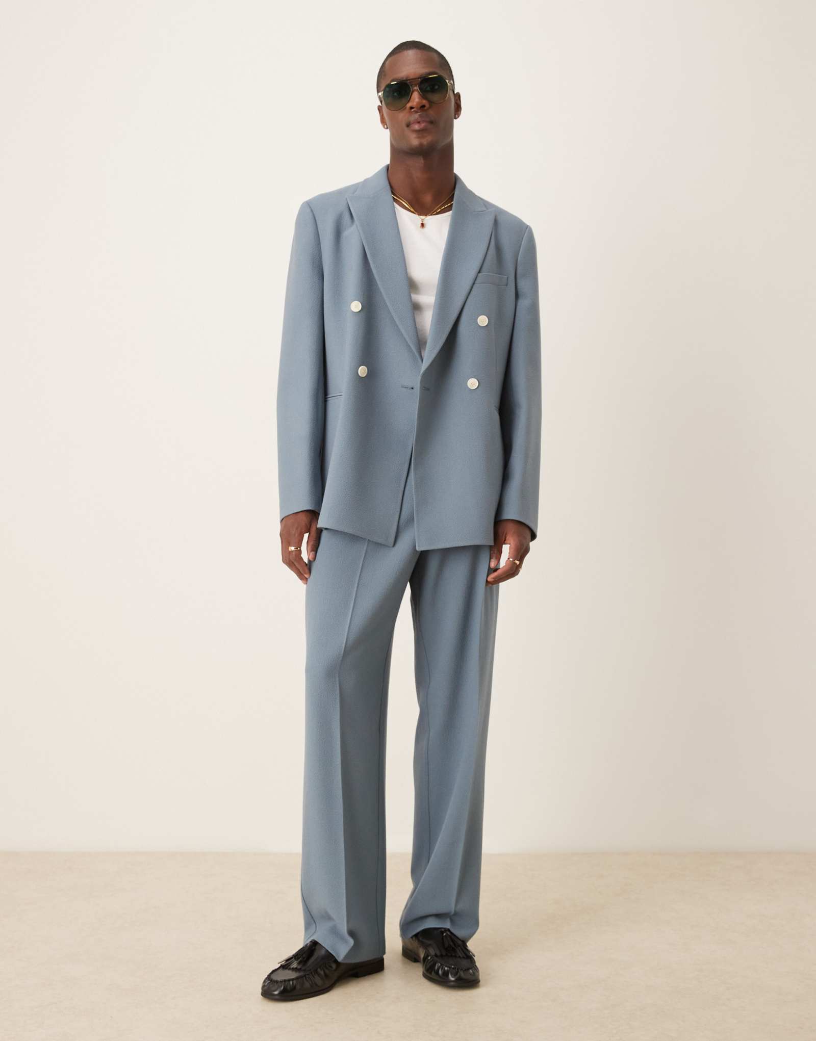 Широкие костюмные брюки ASOS DESIGN с синей текстурой