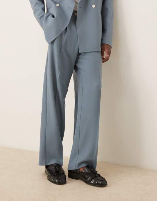 ASOS DESIGN wide leg suit pants in blue texture