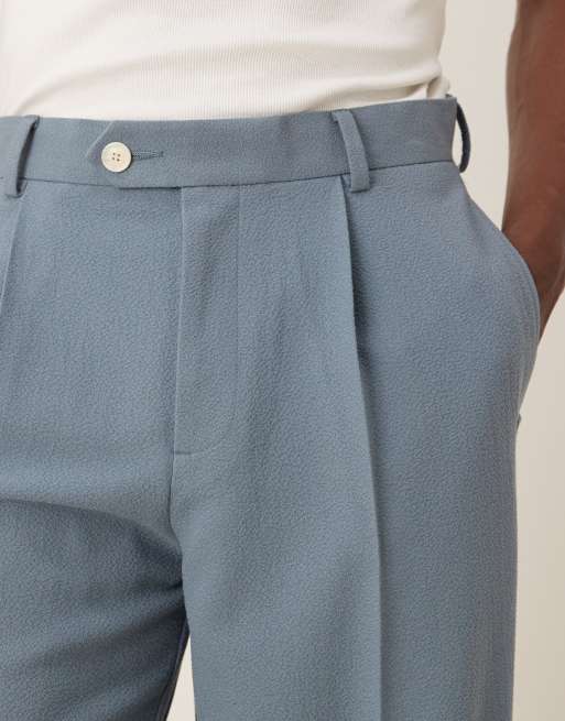 ASOS DESIGN wide leg suit pants in blue texture