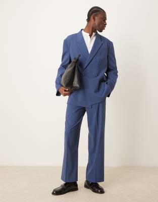 wide leg suit pants in blue