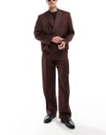 [ASOS DESIGN] ASOS DESIGN wide leg suit pants in brown satin W28 L30 BROWN
