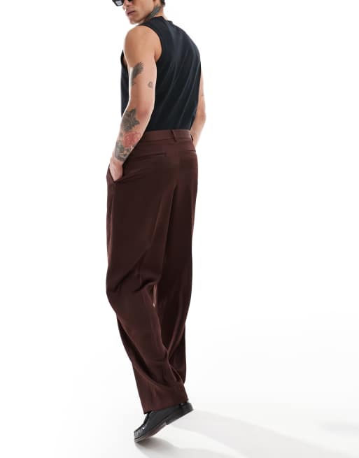  ASOS DESIGN wide leg suit pants in brown satin