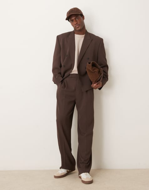 ASOS DESIGN wide leg suit pants in brown - view 1
