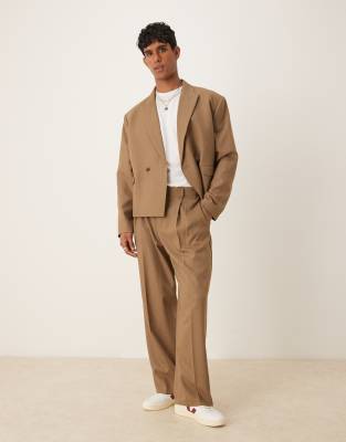 ASOS DESIGN wide leg suit pants in brown - view 1