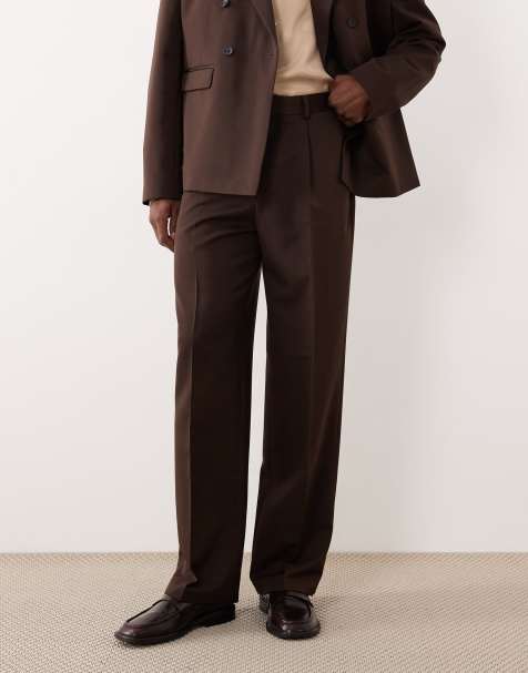 ASOS DESIGN wide leg suit pants in brown - view 1