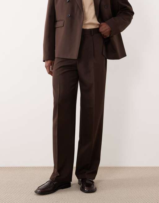 ASOS DESIGN wide leg suit pants in brown, 2 of 5