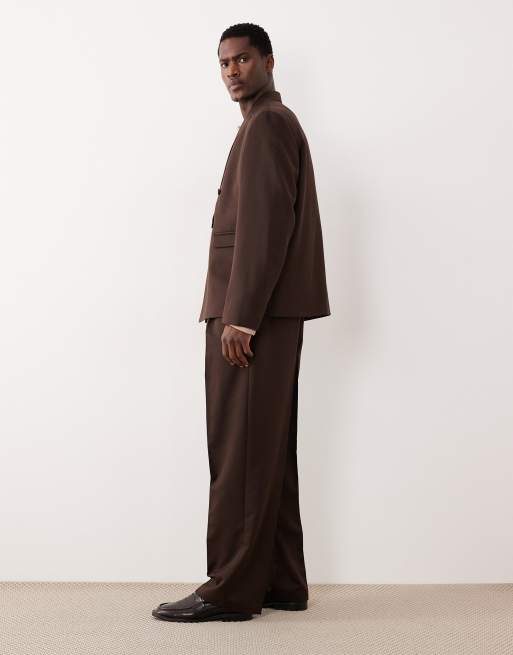 ASOS DESIGN wide leg suit pants in brown, 3 of 5