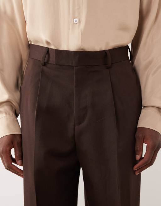 ASOS DESIGN wide leg suit pants in brown, 4 of 5