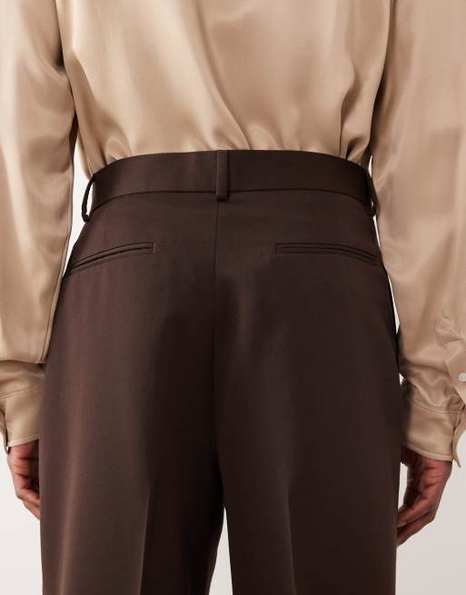 ASOS DESIGN wide leg suit pants in brown, 5 of 5