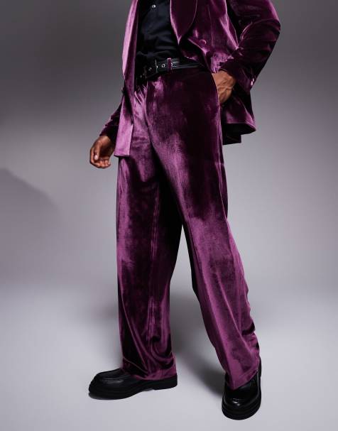 ASOS DESIGN wide leg suit pants in burgundy velvet - view 1