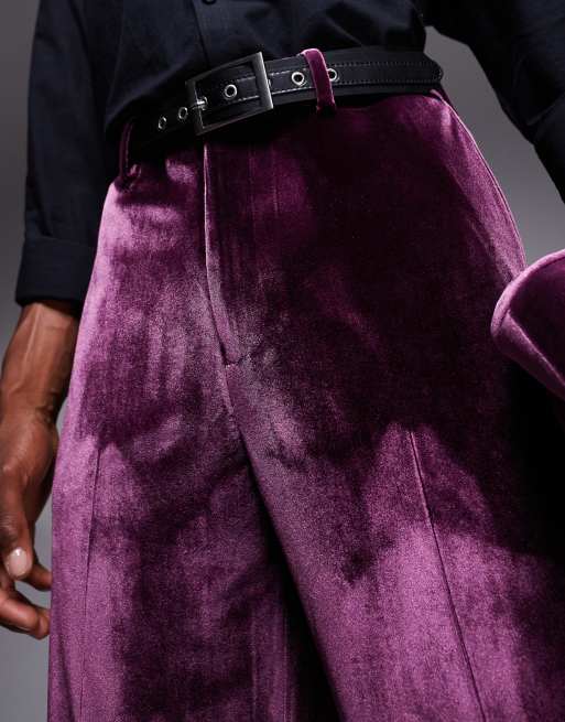 burgundy velvet dress pants Men's Wine Velvet Pants by StudioSuits main image 0