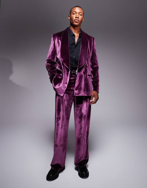 ASOS DESIGN wide leg suit pants in burgundy velvet ASOS