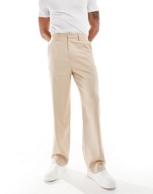Asos Design Wide Leg Suit Pants In Camel Micro Texture-neutral