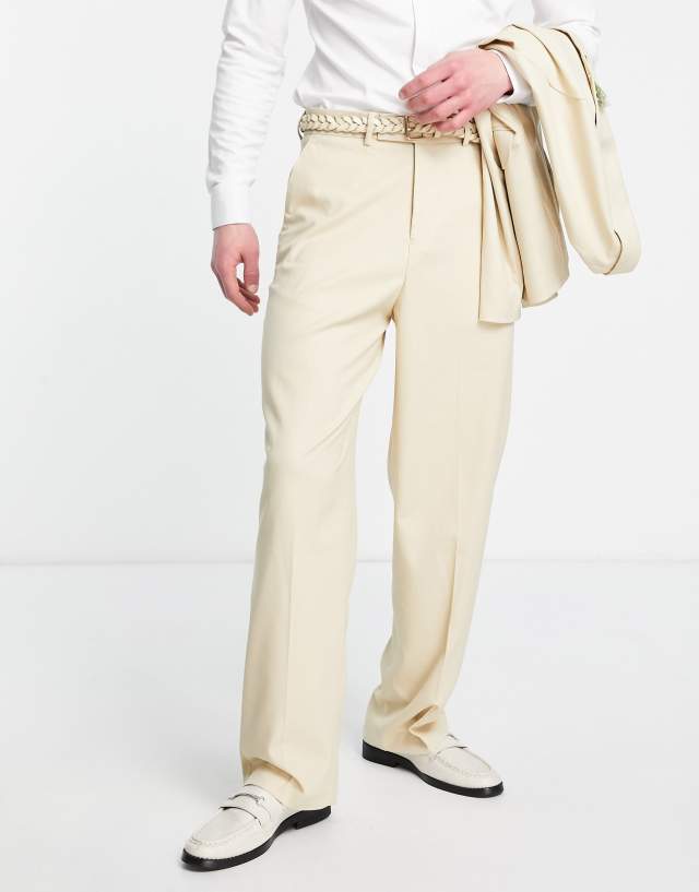 ASOS DESIGN wide leg suit pants in camel micro texture