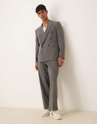 wide leg suit pants in charcoal pinstripe-Gray
