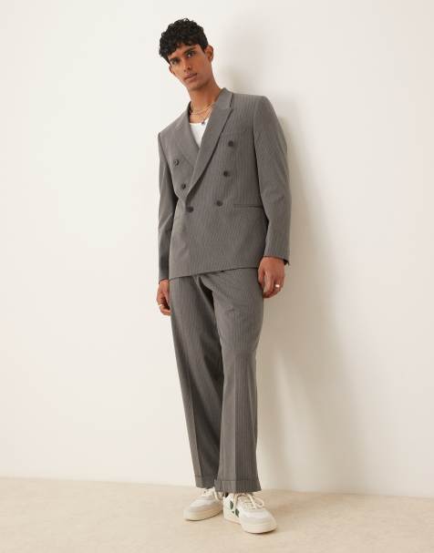 ASOS DESIGN wide leg suit trousers in charcoal pinstripe
