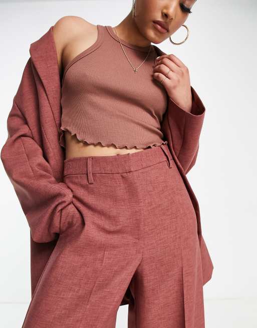 ASOS DESIGN wide leg suit pants in chestnut