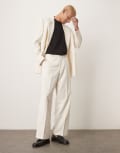 [ASOS DESIGN] ASOS DESIGN wide leg suit pants in cream texture-White W28 L30 CREAM