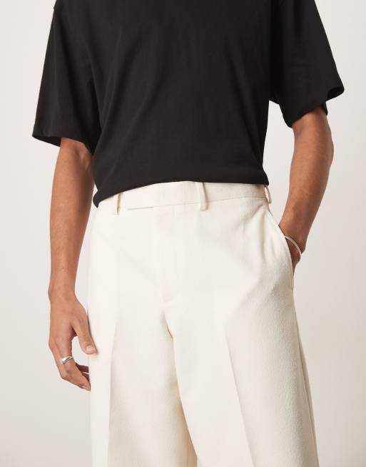 ASOS DESIGN wide leg suit pants in cream texture