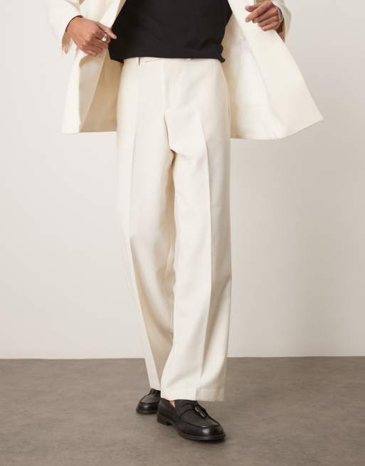 ASOS DESIGN wide leg suit pants in cream texture