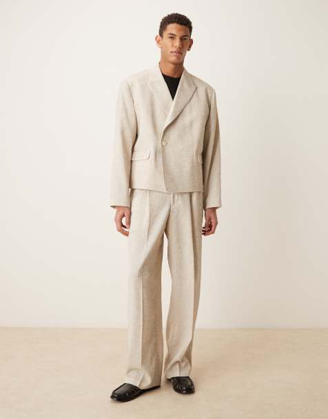 ASOS DESIGN wide leg suit pants in cream - view 1