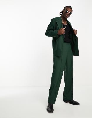 Asos Design Wide Leg Suit Pants In Dark Green