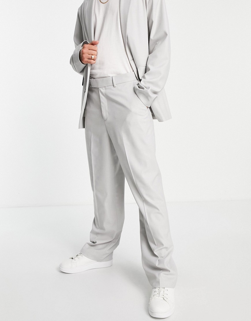 ASOS DESIGN wide leg suit pants in gray micro texture-Grey