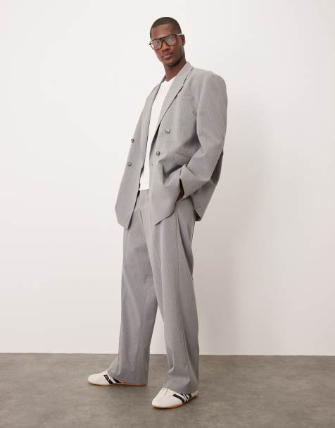 ASOS DESIGN wide leg suit pants in gray pinstripe with elastic waist - view 1
