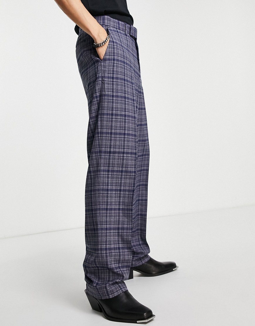 ASOS DESIGN wide leg suit pants in gray tartan check-Grey