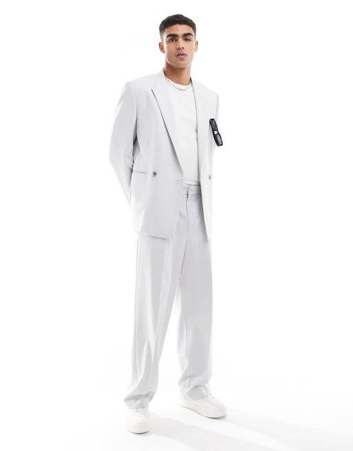 ASOS DESIGN wide leg suit pants in gray textured fabric
