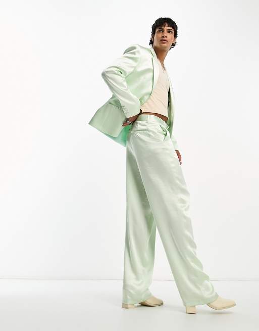 No Limits White & Green Floral Print Satin Wide Leg Trousers