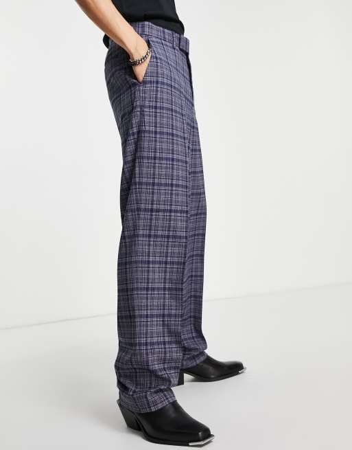 Asos Design Wide Leg Suit Pants In Grey Tartan Check Asos