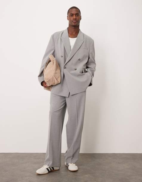 ASOS DESIGN wide leg suit pants in grey texture with elasticated waist - view 1