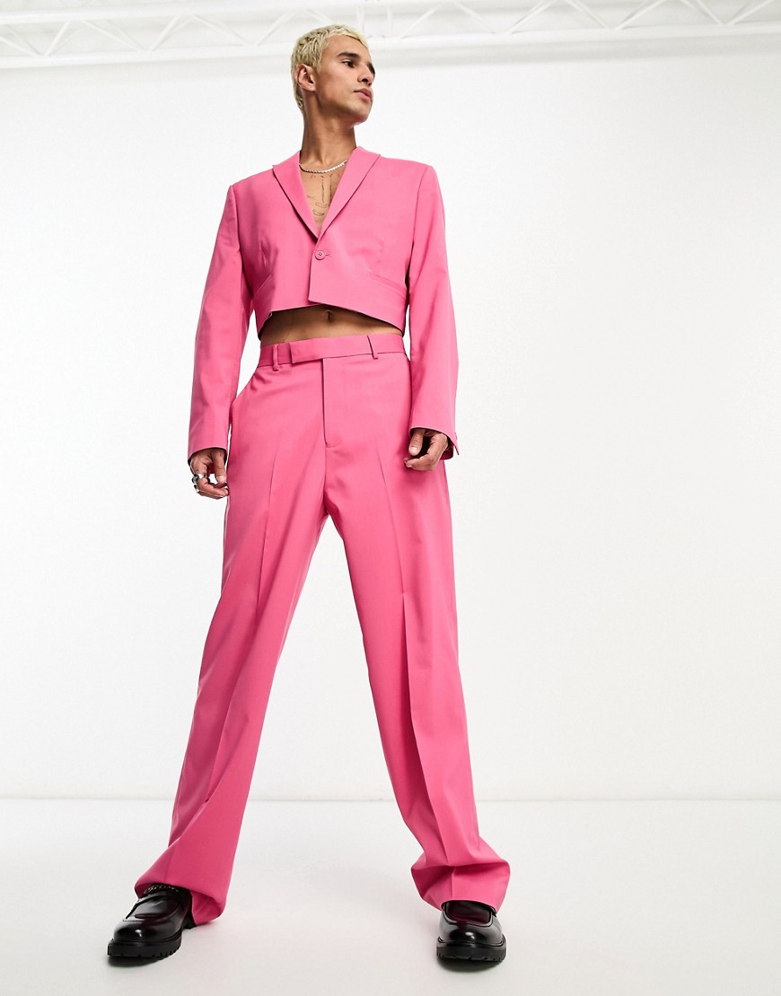 Asos Design Wide Leg Suit Pants In Hot Pink
