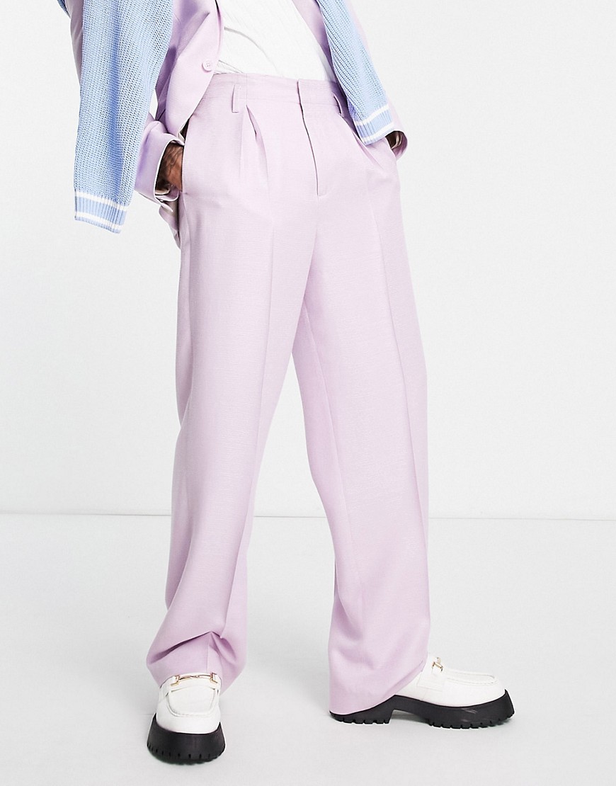 ASOS DESIGN wide leg suit pants in lilac high shine shimmer-Pink
