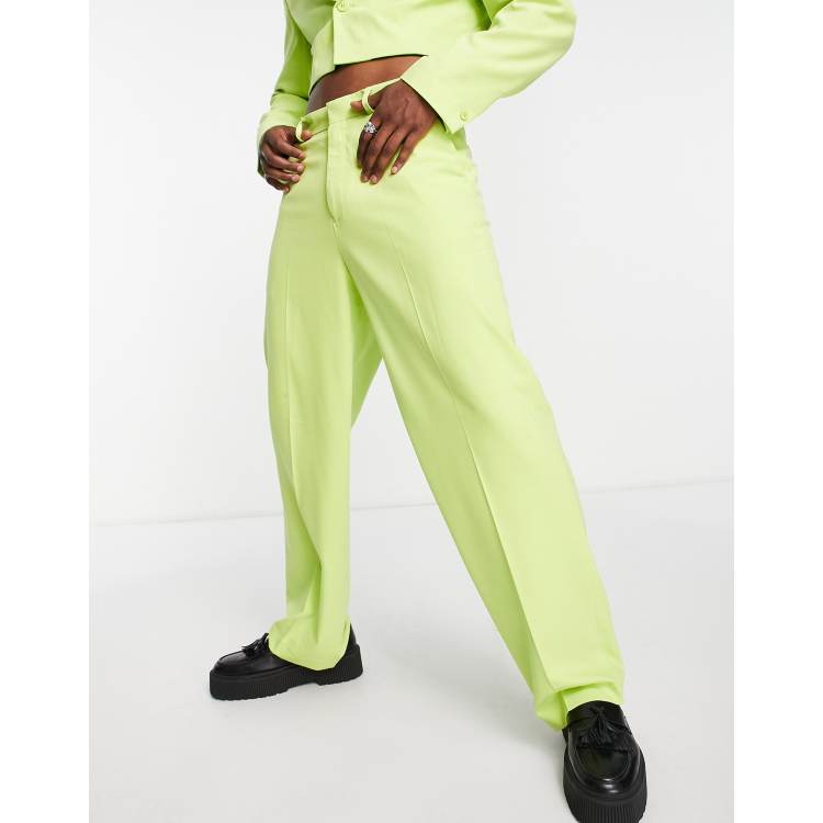 neon green dress pants Neon Lime Green Color Blocking Unisex Track Pants / Neon Festival Pants