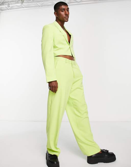 neon green dress pants ASOS DESIGN wide leg suit pants in lime green