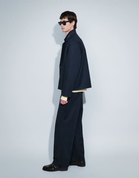 ASOS DESIGN wide leg suit pants in navy twill - view 1