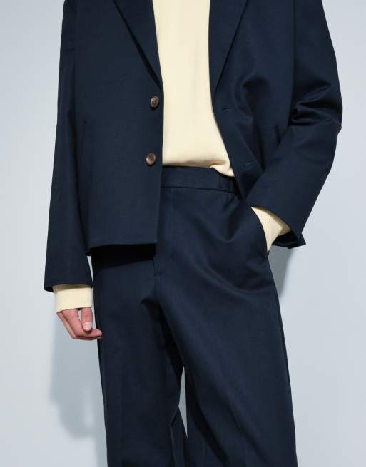 ASOS DESIGN wide leg suit pants in navy twill, 3 of 6