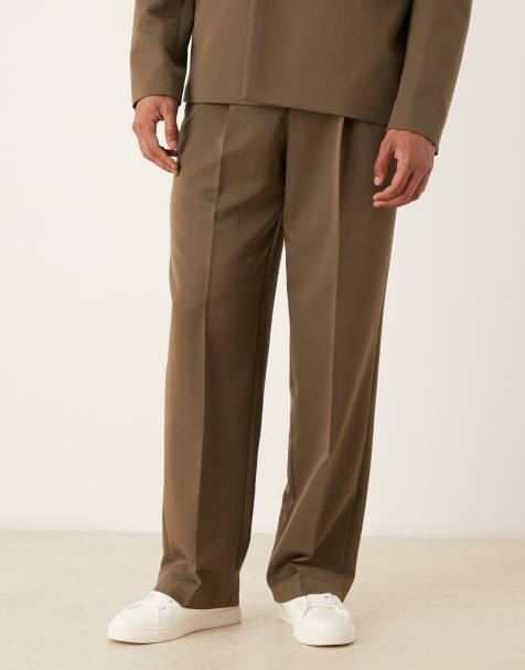 ASOS DESIGN wide leg suit pants in olive - view 1