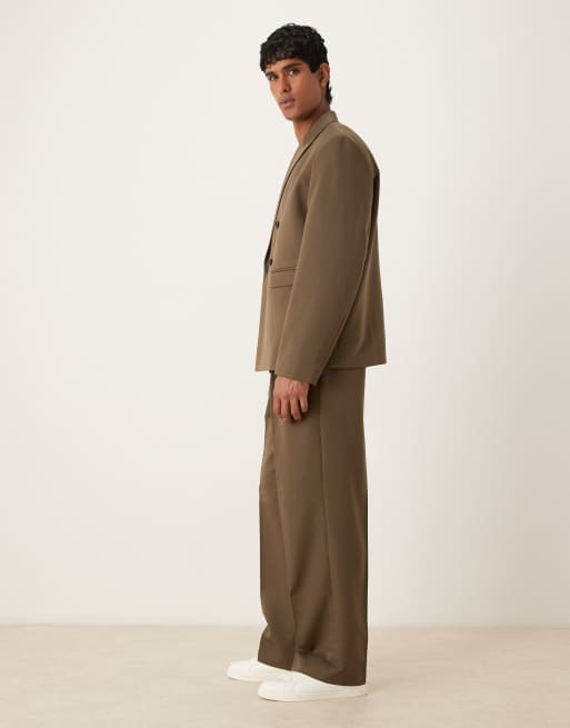 ASOS DESIGN wide leg suit pants in olive, 3 of 5