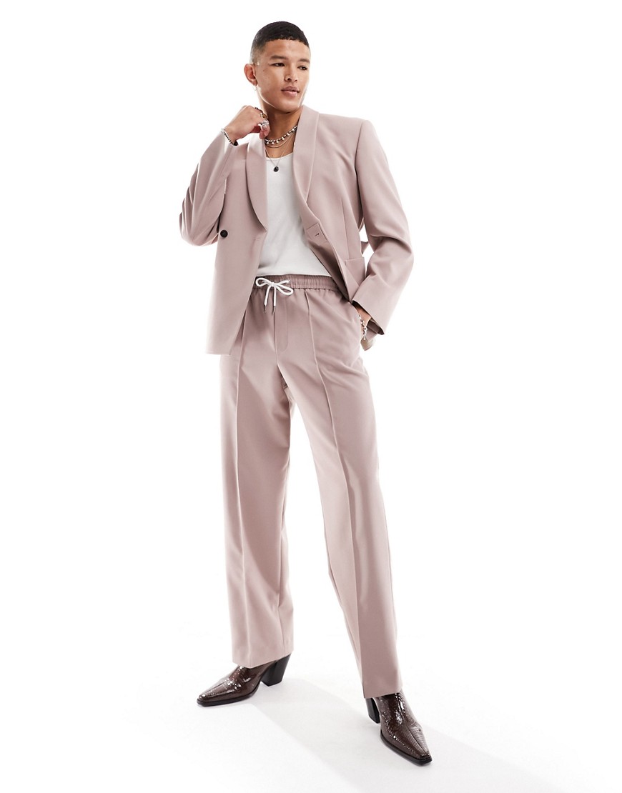 Asos Design Wide Leg Cargo Suit Pants In Pale Pink