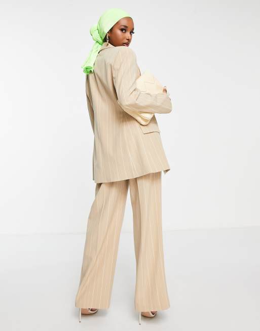 ASOS DESIGN wide leg suit pants in pinstripe camel, 2 of 4