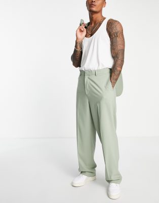 Asos Design Wide Leg Suit Pants In Sage Green ModeSens