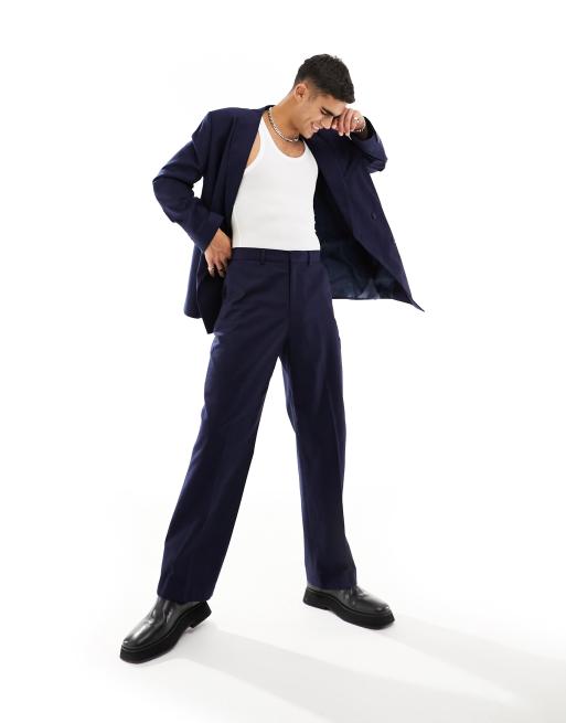 New Look relaxed fit suit pants in dark blue