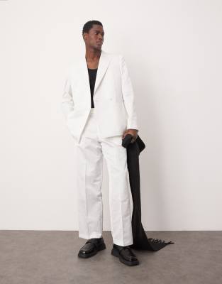 Asos Design Wide Leg Suit Pants In Snake Jacquard In White